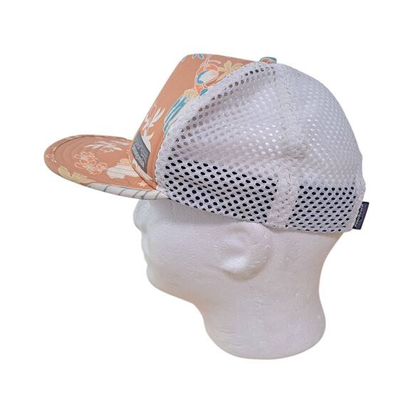 Patagonia Duckbill Trucker Hat Peach Floral Mesh Adjustable Reflective Logo Hat - Picture 2 of 7